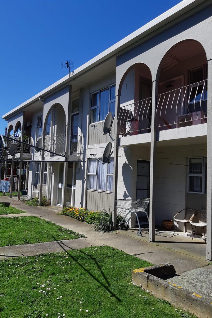 A trolley that has made the property listing photos by accident as it sits outside the rental